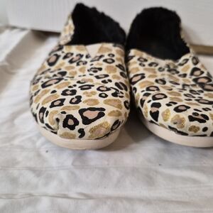 Toms Black and Gold Leopard Print Shoes